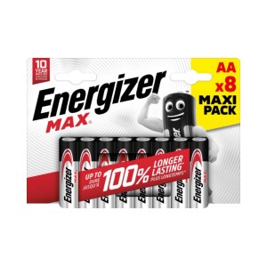 Baterie Energizer Max AA, 8 sztuk, bateria alkaliczna zapewniająca niezawodne zasilanie.