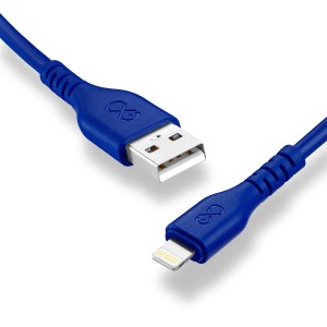 Niebieski kabel USB t.b.t. do akcesoriów do telefonów komórkowych ze złączem USB i Lightning.