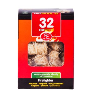 Podpałka Firewool, 32 sztuki, z wełny drzewnej, przyjazna dla środowiska i naturalna.