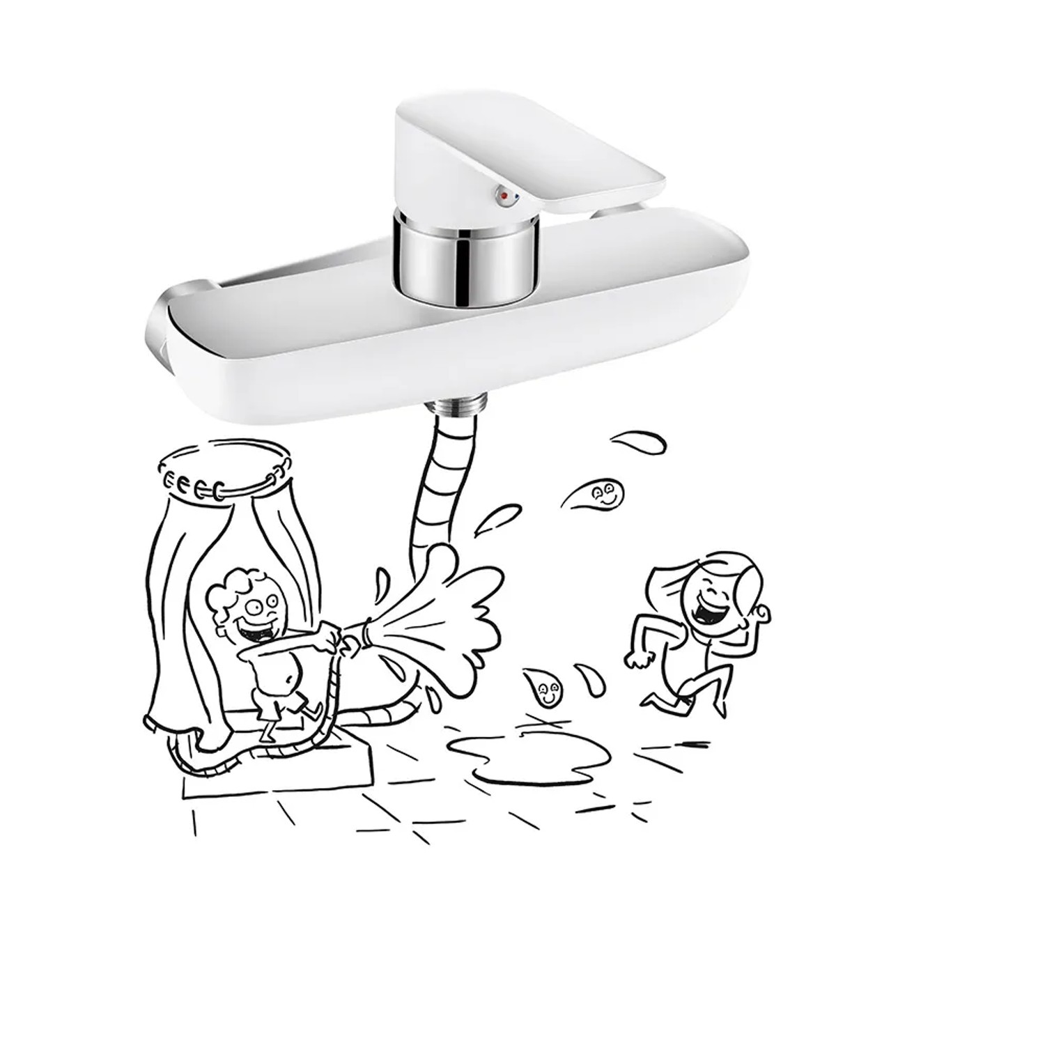 Bateria prysznicowa t.b.t. ze stylizowaną ilustracją.