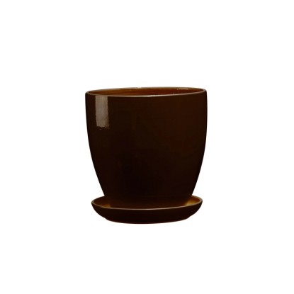 Doniczka z podstawką Klasyczna brąz połysk - 25,5 cm