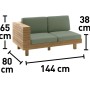 Narożny zestaw wypoczynkowy Jeruk, 2-osobowa sofa z drewna akacjowego FSC z zielonymi poduszkami, wymiary