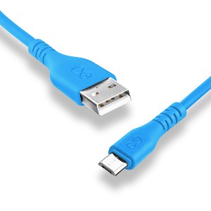 Niebieski kabel USB t.b.t. do akcesoriów do telefonów komórkowych ze złączami USB-A i USB-C.