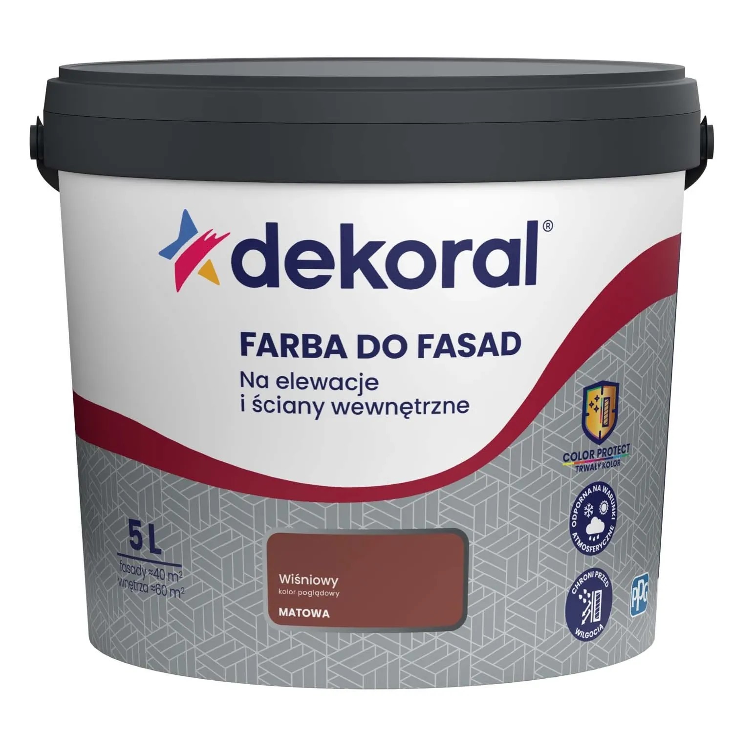 Farba elewacyjna Dekoral Polinit do fasad 5 l wiśniowa