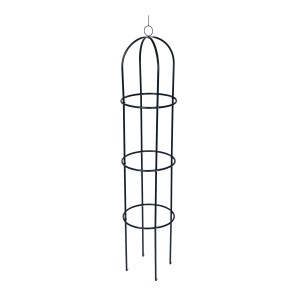 Czarny metalowy obelisk ogrodowy, wysokość ok. 150 cm.