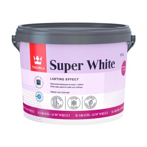 Wiadro Tikkurila Super White, biała farba do ścian i sufitów.