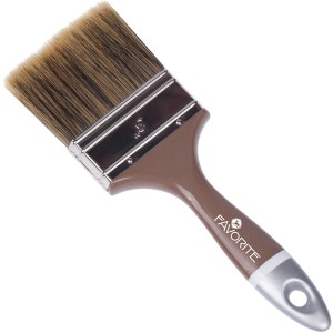 Pędzel z brązową rączką i jasną główką włosia.