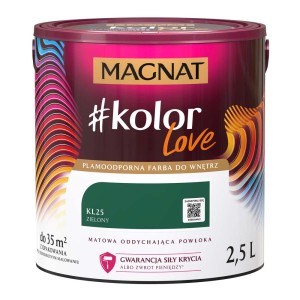 Puszka farby do ścian Magnat #kolor Love, Zielona, 2,5L. Kolorowa farba do wnętrz.