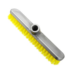 Żółta szczotka do czyszczenia z szarym uchwytem do prac porządkowych.