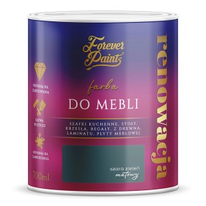 Ciemnozielona farba do mebli Forever Paints w metalowym wiadrze.