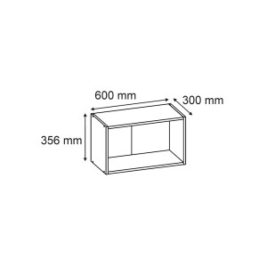 Rysunek techniczny: szafka t.b.t., 600x300x356 mm, do przechowywania.