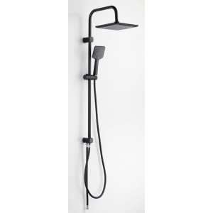 Czarna kolumna prysznicowa t.b.t. z deszczownicą i słuchawką.