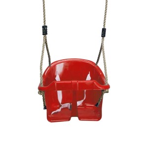 Czerwona huśtawka dla niemowląt z linami, odpowiednia dla małych dzieci. Kategoria: Huśtawki.