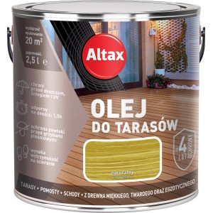 Altax olej do tarasów, kolor naturalny, puszka 2,5L do tarasów drewnianych, chroni przed warunkami atmosferycznymi i promieniowaniem UV.
