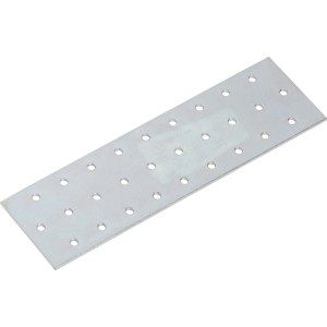 Prostokątny, ocynkowany łącznik płaski 200x60 mm z otworami do mocowania połączeń drewnianych.