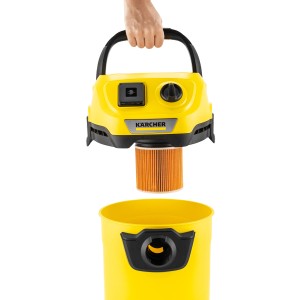 Filtr patronowy Kärcher KFI 3310 do odkurzaczy na mokro/sucho w żółtej obudowie.