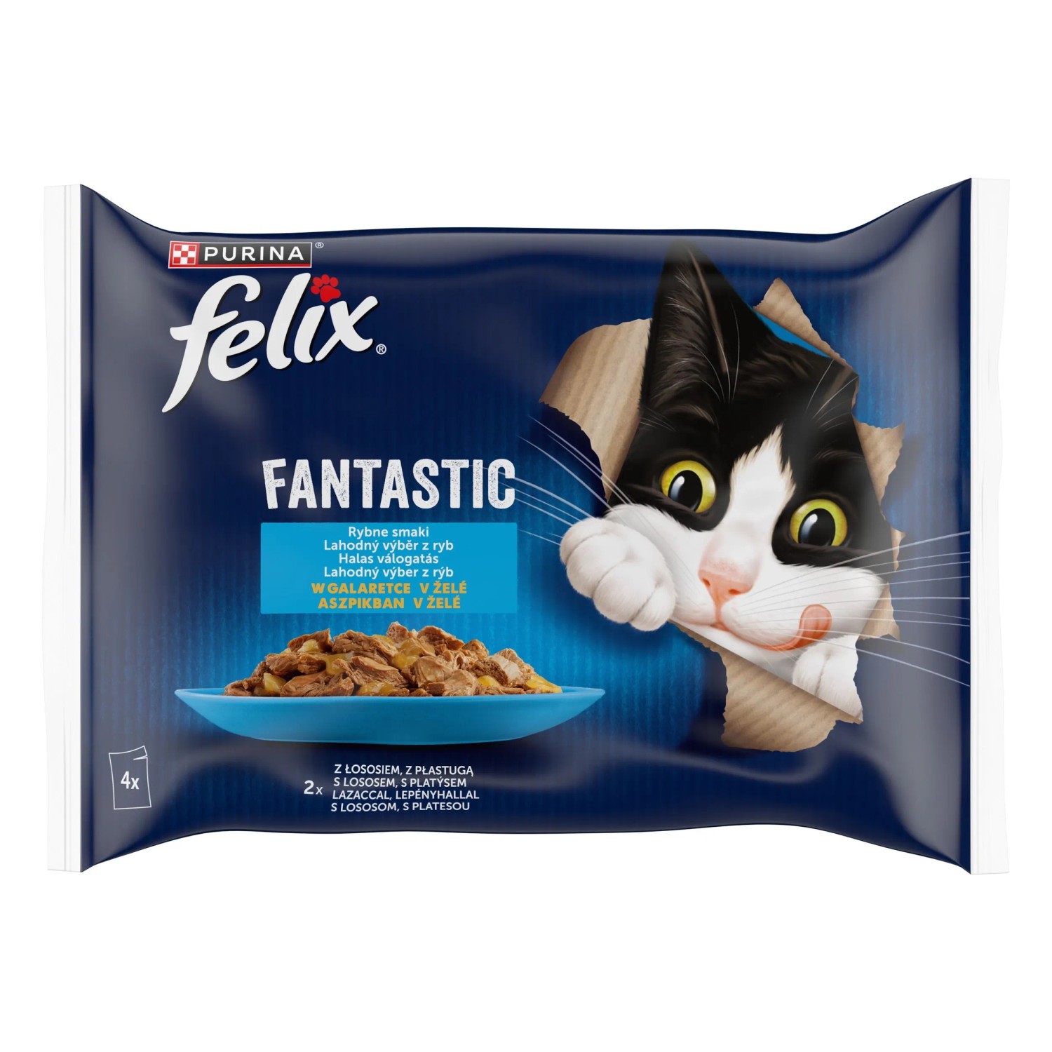 Purina Felix Fantastic Mokra karma dla kotów, z łososiem, z płastugą 4x85 g