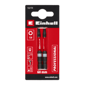 Zestaw bitów udarowych Einhell, 2-częściowy, T20, 60 mm, do wkrętaków i wkrętarek akumulatorowych.