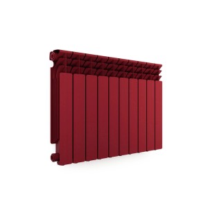 Czerwony grzejnik do montażu na ścianie. Ogrzewanie do pomieszczeń.