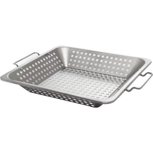 Broil King wok ze stali nierdzewnej z otworami, kwadratowy, do warzyw i mięsa.