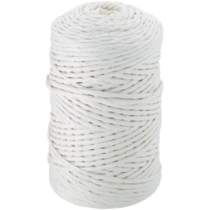 Biały sznurek do wiązania, średnica 3 mm, długość 150 m, zwinięty.