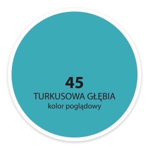 Próbka koloru t.b.t. w turkusowym odcieniu (nr 45) do farb ściennych.