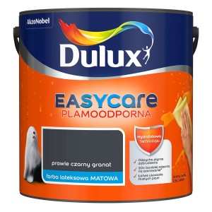Wiadro z farbą Dulux Easycare w kolorze prawie czarny granat, matowa farba lateksowa do ścian.