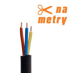 Czarny kabel ziemny NYY-J 3 x 1,5 z kolorowymi żyłami, sprzedawany na metry.