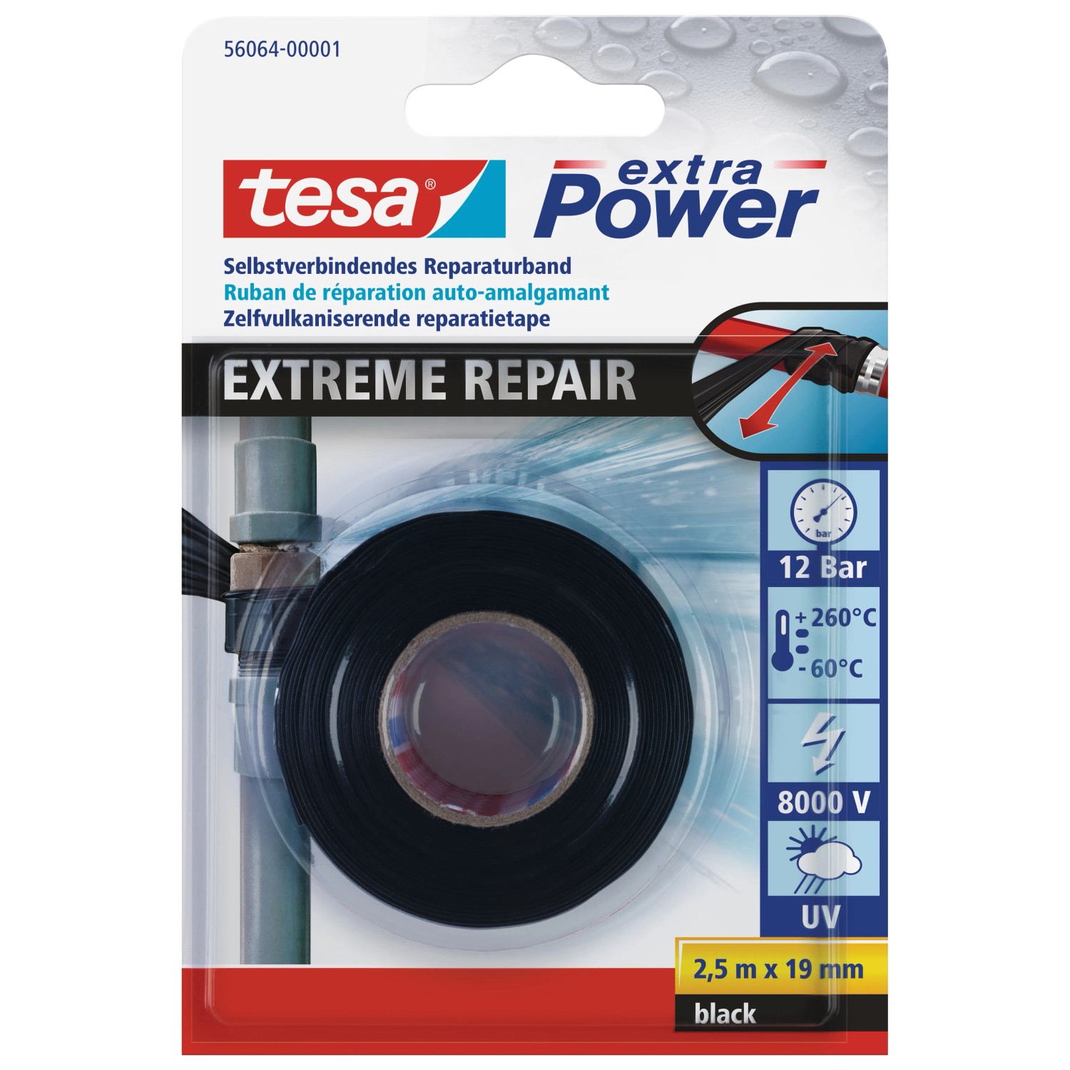 Tesa extra Power Extreme Repair, czarna taśma naprawcza, 2,5 m x 19 mm, samozgrzewalna.