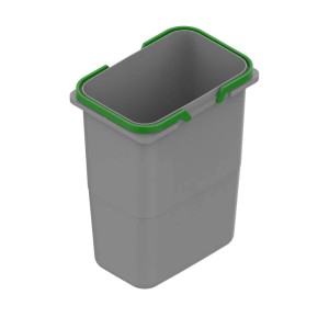 Szary kosz na śmieci z zielonym obramowaniem.