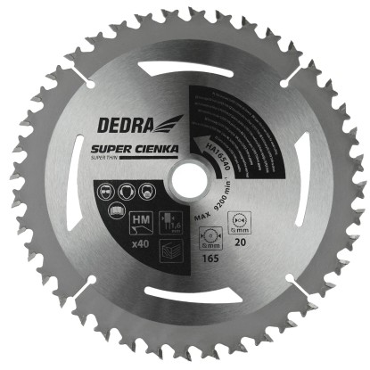 Dedra Tarcza do drewna SuperThin 165x20 40 zębów