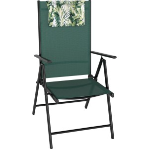 Zielone krzesło ogrodowe z 8-częściowego zestawu mebli ogrodowych Travessa z zagłówkiem w stylu dżungli.