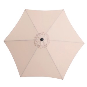 Beżowy parasol ogrodowy (Ø 300 cm) z mechanizmem korbowym, widok z góry.