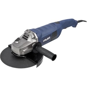Niebieska szlifierka kątowa CELMA z czarną tarczą szlifierską i dodatkowym uchwytem.