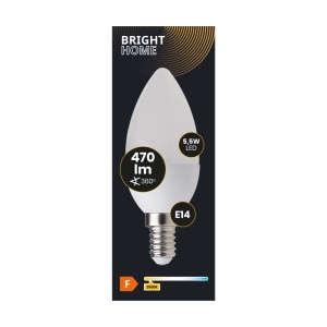 Żarówka LED E14 w kształcie świeczki, 5.5W, 470 lumenów, ciepła biel.