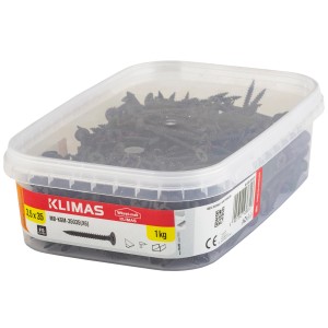 Czarne wkręty do płyt gipsowo-kartonowych 3,5x35 mm w przezroczystym pojemniku 1 kg.