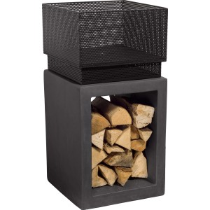 Kwadratowe palenisko z konsolą i miejscem na drewno, 72x35x35 cm.