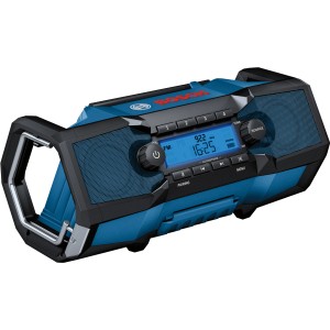 Radio akumulatorowe Bosch Professional GPB 18V-2 C Solo w kolorze niebiesko-czarnym. Wytrzymałe radio budowlane z Bluetooth.