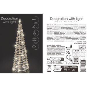 Dekoracja stojąca STOŻEK 30 LED wys. 40 cm złoty