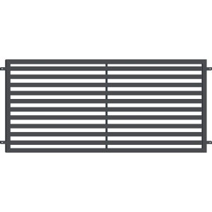 Szary metalowy panel ogrodzeniowy t.b.t. z poziomymi prętami do ogrodu.