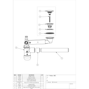 Rysunek rozłożeniowy syfonu umywalkowego, t.b.t.