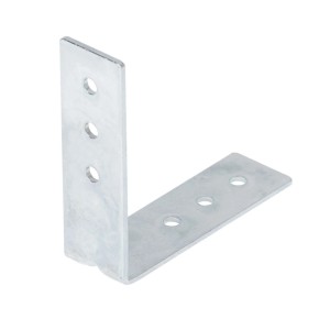 Metalowy kątownik z otworami do mocowania desek tarasowych.