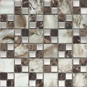 Mozaika t.b.t. w odcieniach brązu i beżu z efektem marmuru.