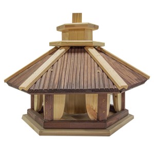 Drewniany karmnik dla ptaków w stylu pagody do ogrodu.