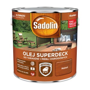 Puszka oleju do drewna Sadolin Superdeck mahoń do tarasów i mebli ogrodowych.