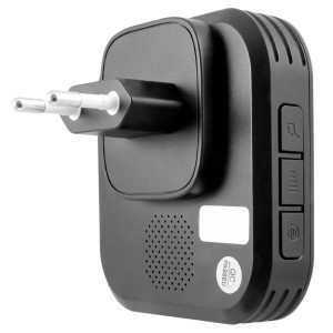 Czarny dzwonek do drzwi t.b.t. z wtyczką do gniazdka.