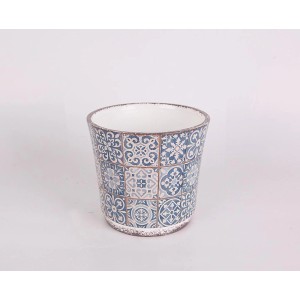 Niebieska doniczka z wzorem płytek, kategoria: osłonki.