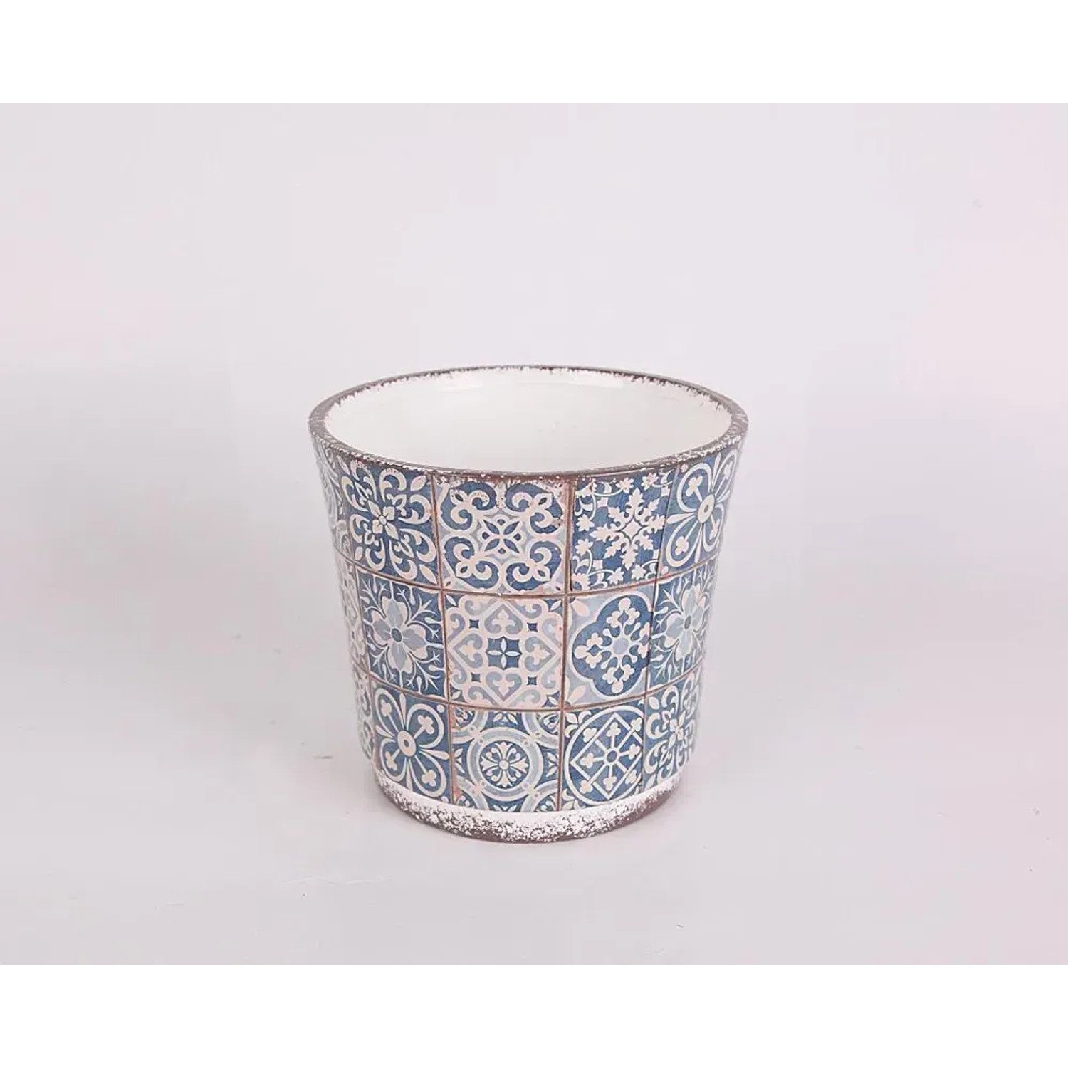Osłonka Sewilla ceramiczna biały/nieb - śr. 13,5 cm