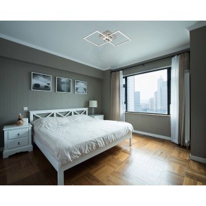 Nowoczesna lampa sufitowa LED Plafony t.b.t. o kwadratowym designie w sypialni.