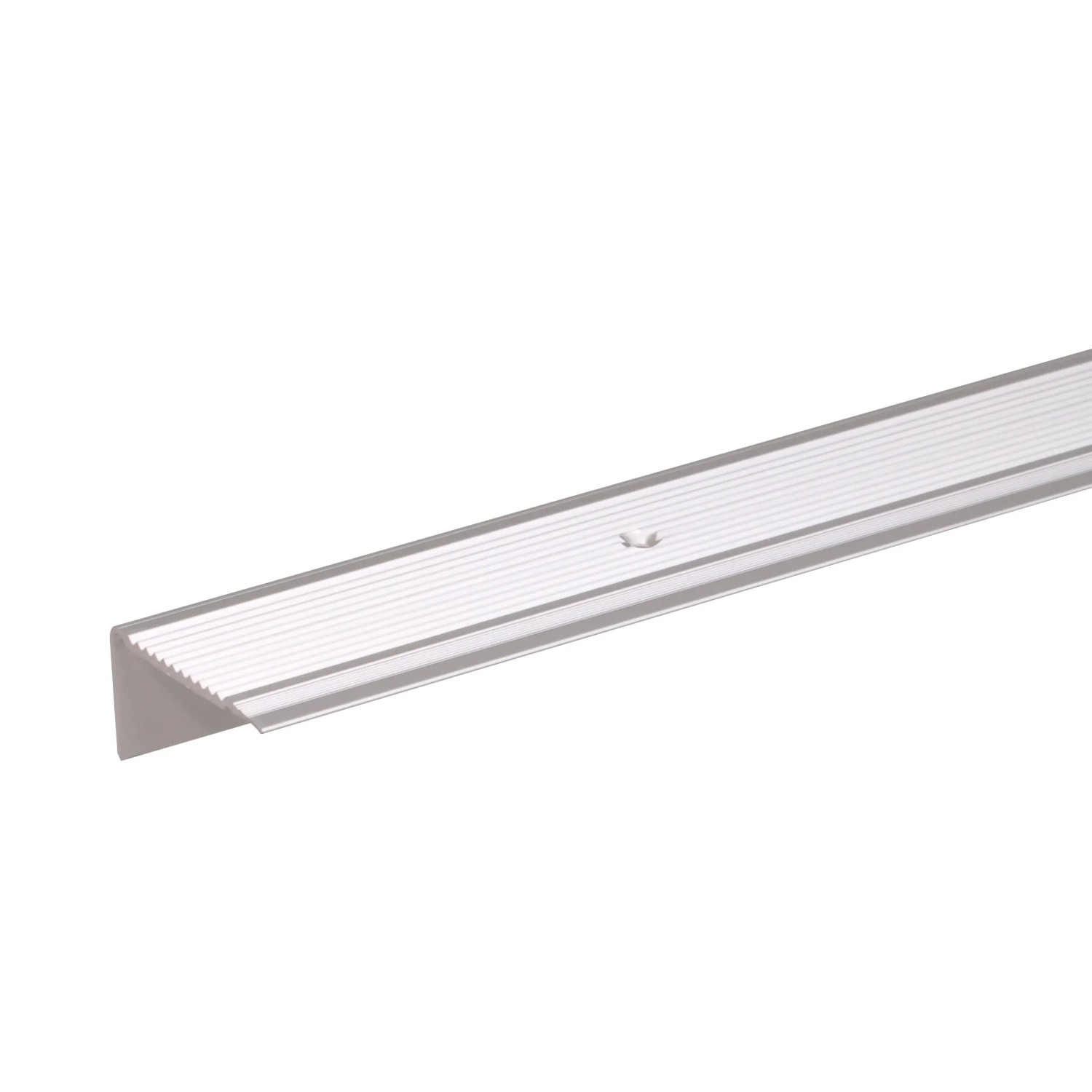 Srebrny profil krawędzi schodowych z aluminium, kształt L, 23x45x2000 mm.